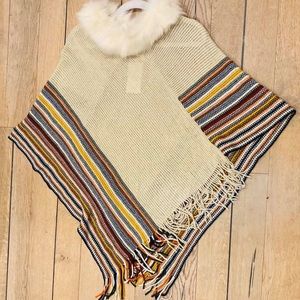 Colorful cute faux fur fringe poncho